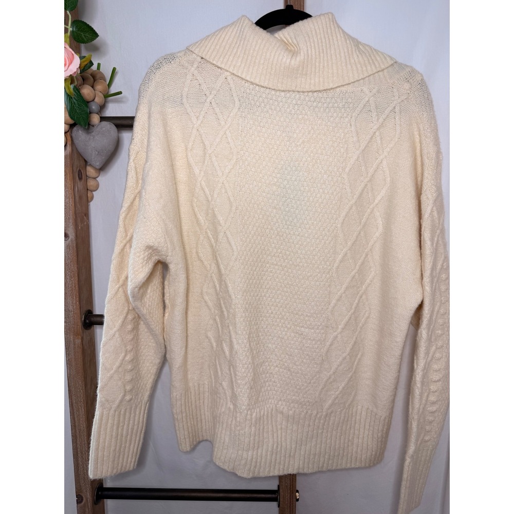 Draper James Ivory Cable Knit Cowl Neck Sweater Wool Blend Cream Womens Large - Picture 5 of 9